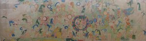 Parte do mural no lado SW do Templo dos Jaguares em Chichen Itza. De uma aquarela pintada por Adela Breton em Chichén Itzá por volta de 1907, na coleção do Museu e Galeria de Arte de Bristol